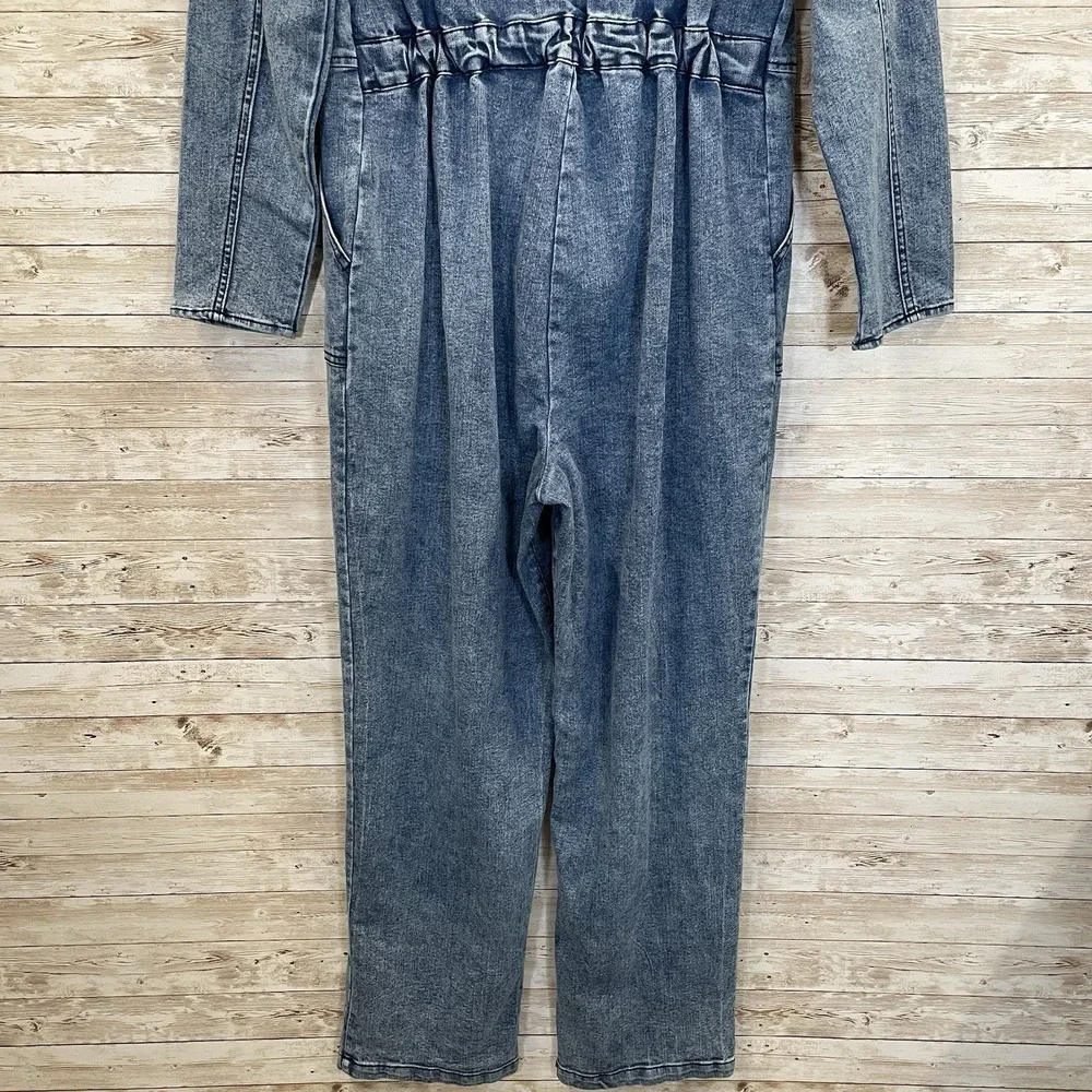 Wild Fable Womens S Jumpsuit Denim‎ Long Sleeve Medium Wash Pockets Zip Cargo